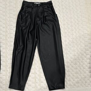 Worn 1x - Faux Leather Barrel Pants - Black